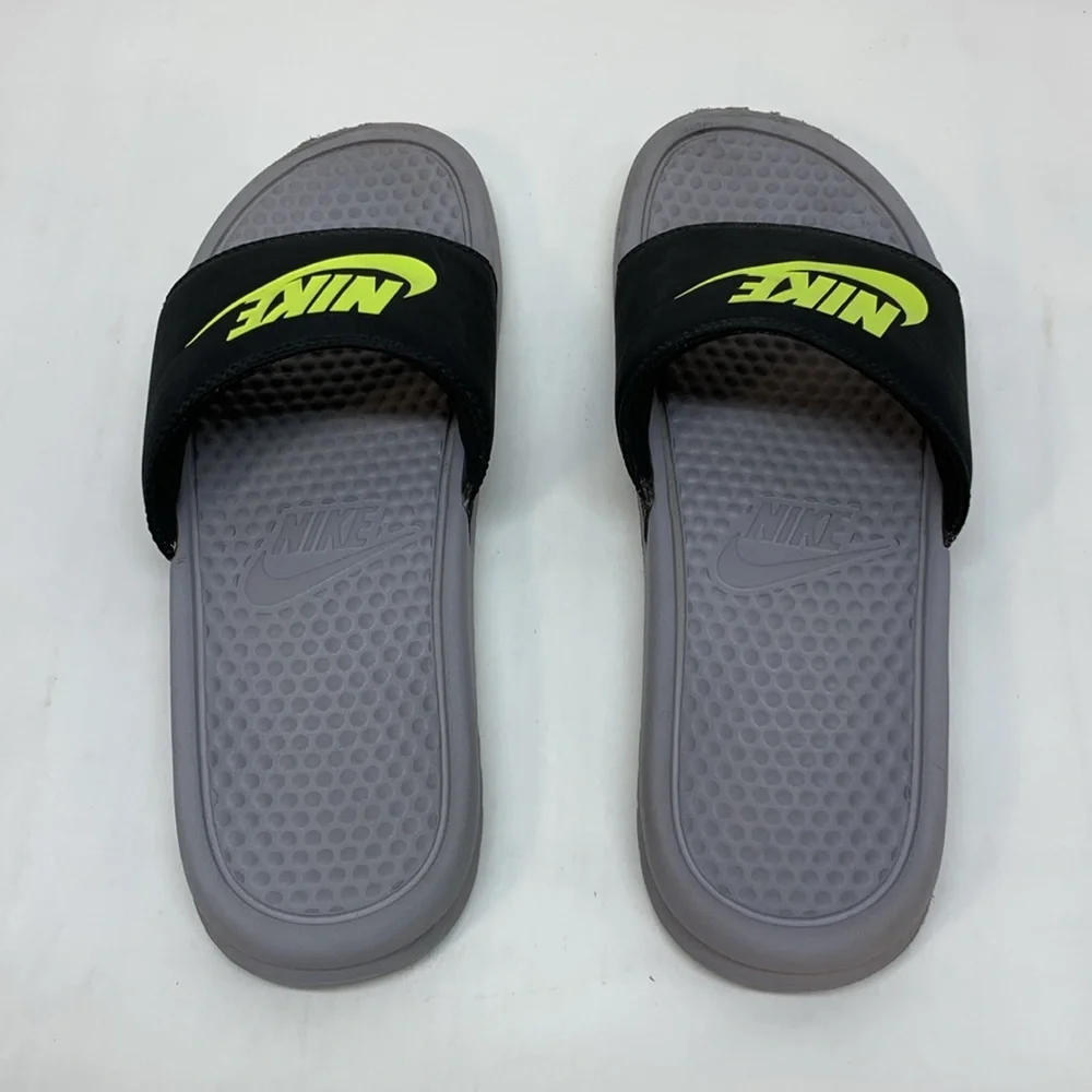 Nike Benassi JDI Grey/Volt/Black Men's Slides Sandals- 343880-027 Size 8
